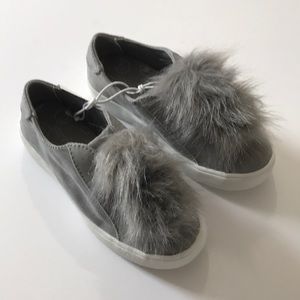 Girls’ Stevies Fluffy Pom Pom Sneaker Grey 13